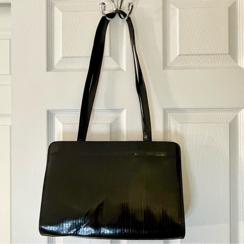 Vintage Nine West Black Genuine Leather Striped Textured Purse